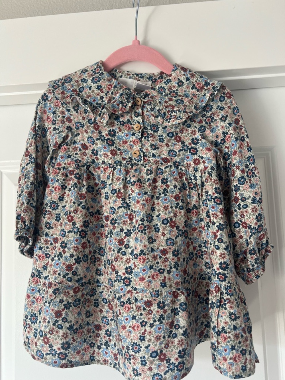 Zara Toddler Floral Oversized Collar Dress Size 12-18m